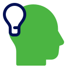 Cartoon head icon with light bulb